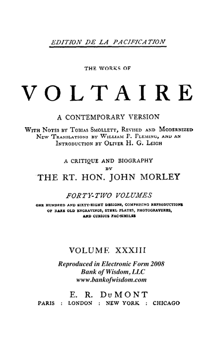 (image for) The Works of Voltaire, Vol. 33 of 42 vols + INDEX volume 43 - Click Image to Close